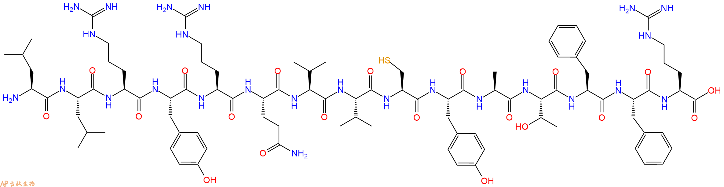 多肽LLRYRQVVCYATFFR的參數(shù)和合成路線|三字母為Leu-Leu-Arg-Tyr-Arg-