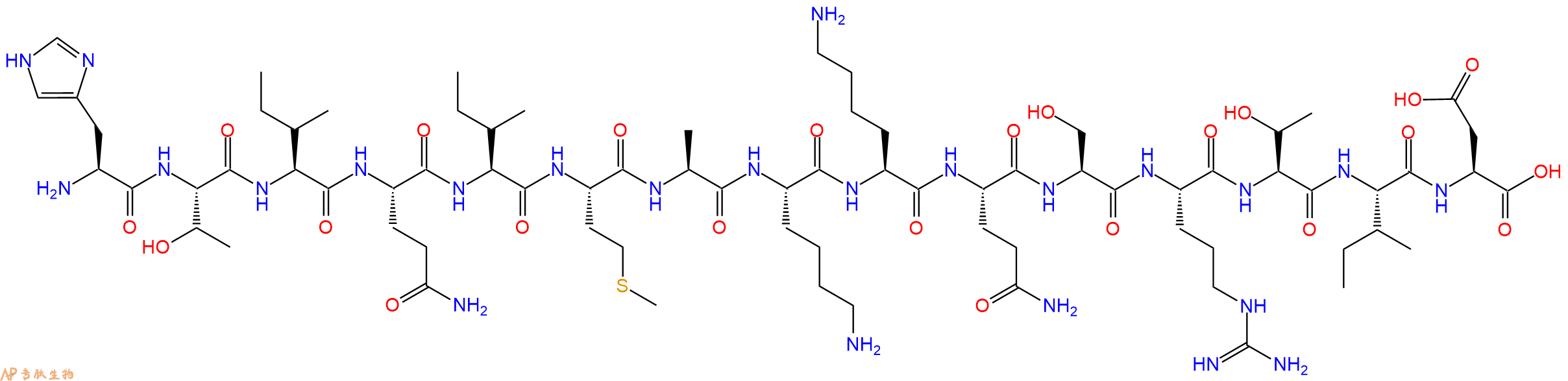 多肽HTIQIMAKKQSRTID的參數(shù)和合成路線|三字母為His-Thr-Ile-Gln-Ile-