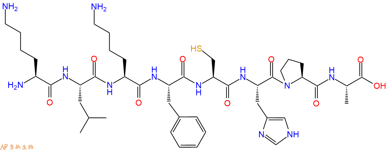 多肽KLKFCHPA的參數(shù)和合成路線|三字母為L(zhǎng)ys-Leu-Lys-Phe-Cys-His-Pro