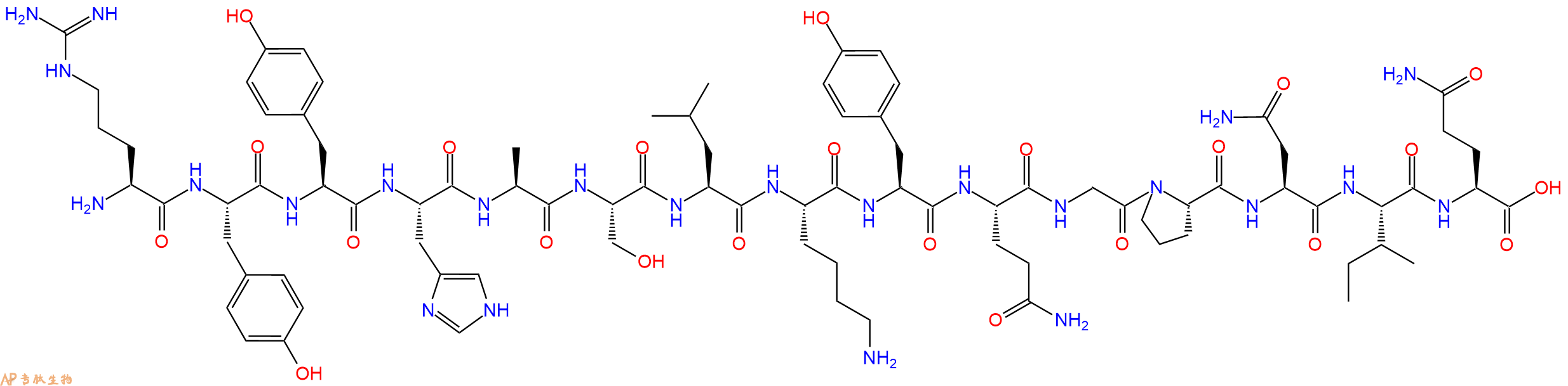 多肽RYYHASLKYQGPNIQ的參數(shù)和合成路線|三字母為Arg-Tyr-Tyr-His-Ala-