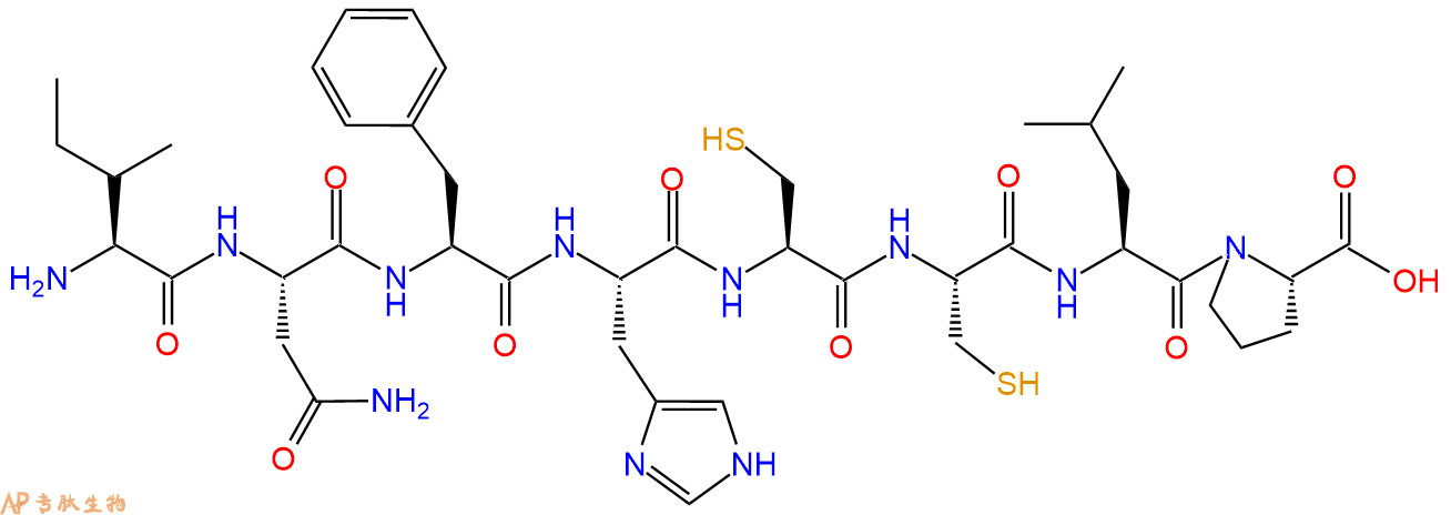 多肽INFHCCLP的參數(shù)和合成路線|三字母為Ile-Asn-Phe-His-Cys-Cys-Leu