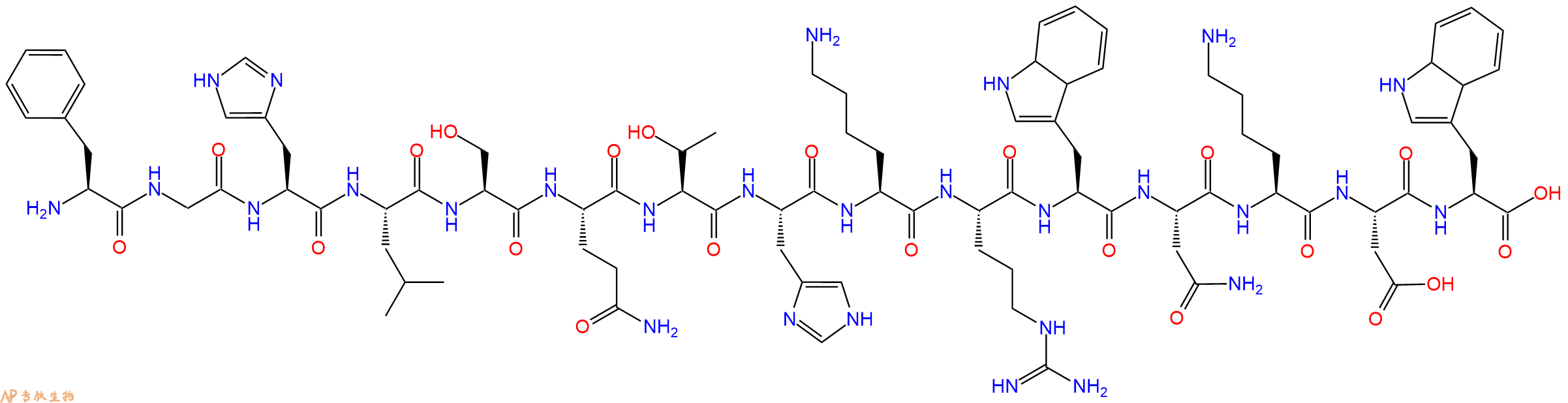 多肽FGHLSQTHKRWNKDW的參數(shù)和合成路線|三字母為Phe-Gly-His-Leu-Ser-