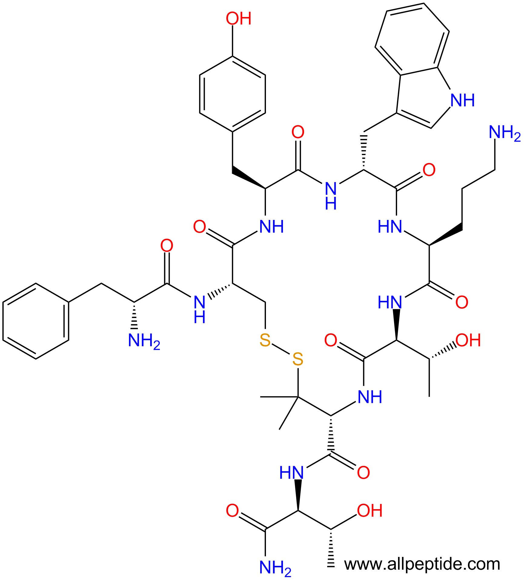 專肽生物產(chǎn)品生長激素抑制素[Cys2, Tyr3, Orn5, Pen7-NH2]-Somatostatin14103429-31-8