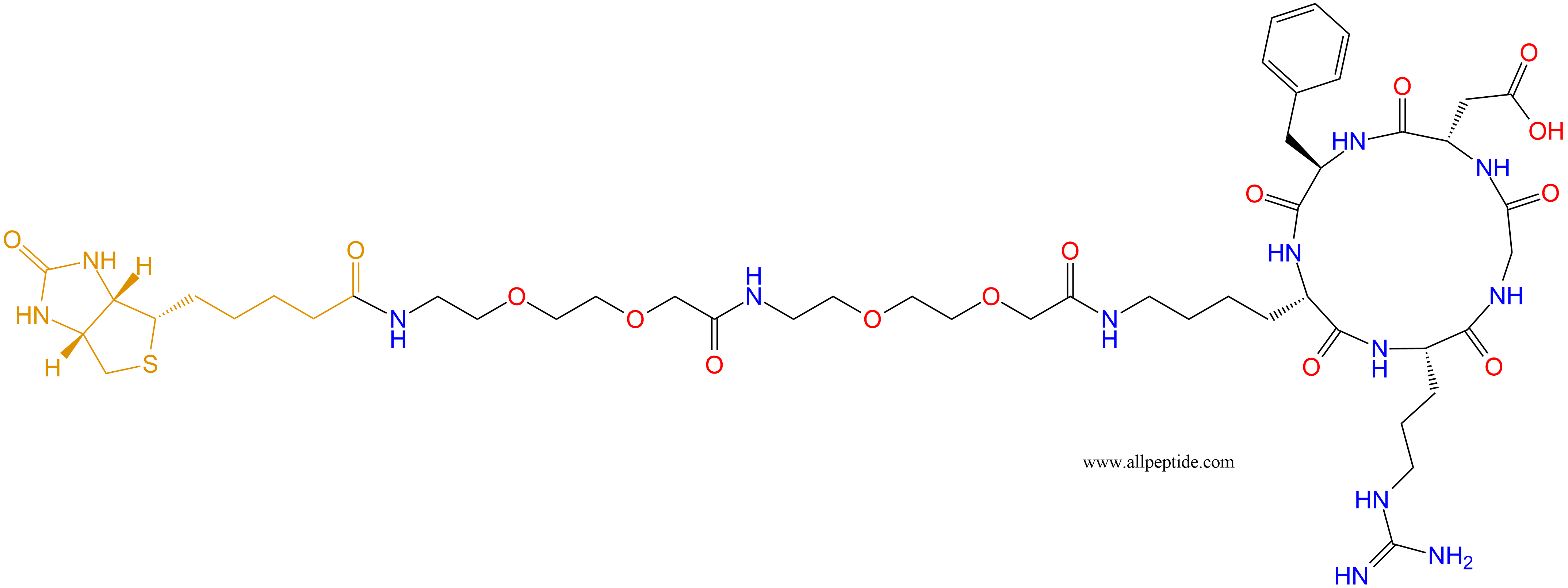 專肽生物產(chǎn)品c(RGD)環(huán)肽：c[RGDfK(Biotin-PEG2-PEG2)]