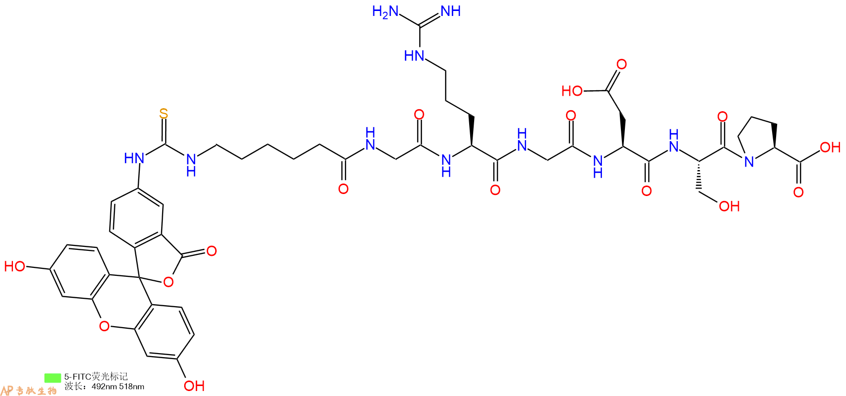 專肽生物產(chǎn)品七肽Fitc-Acp-GRGDSP2022956-44-9