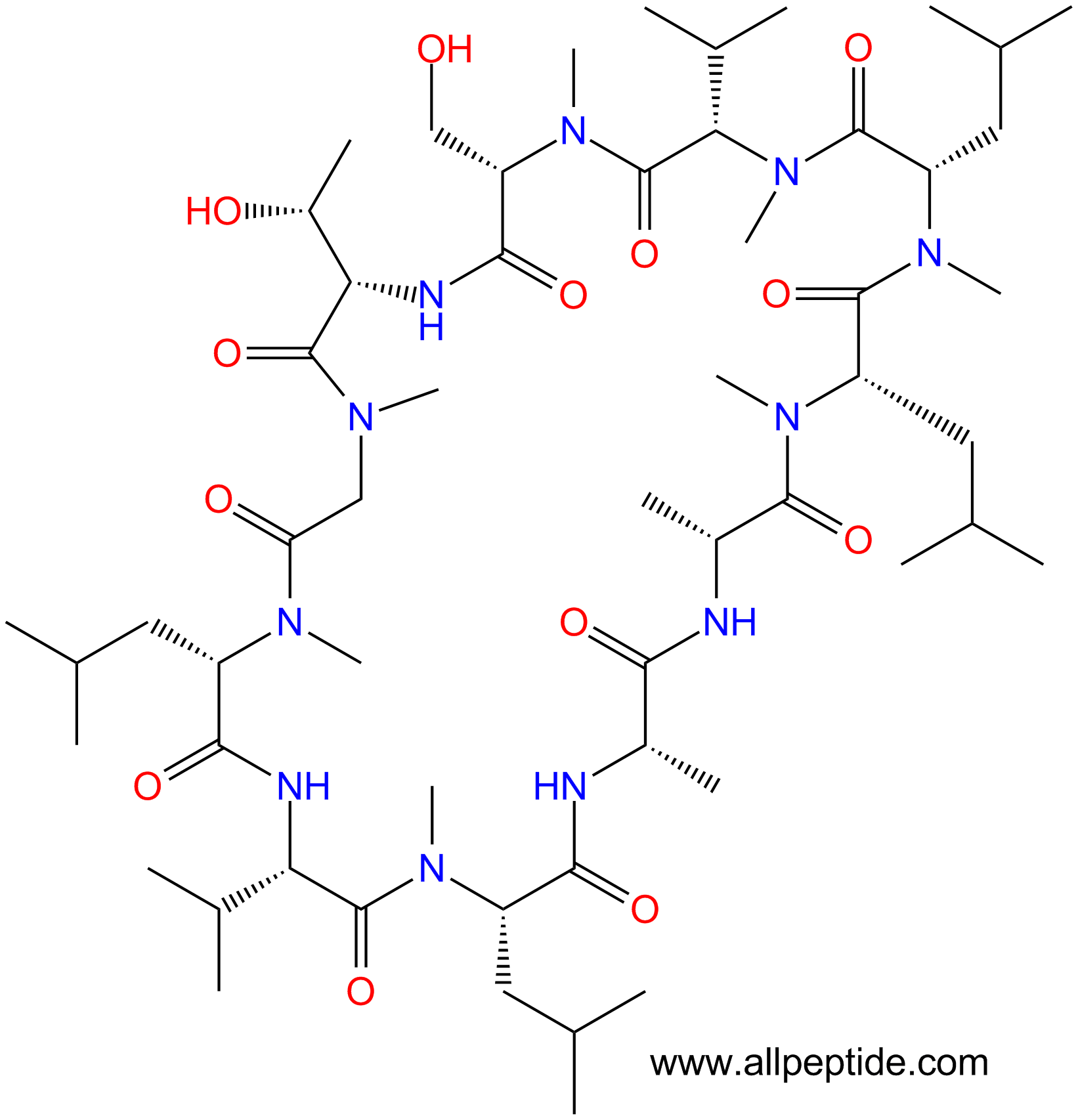 專(zhuān)肽生物產(chǎn)品cyclo-((NMe)Ser-T-Sar-(NMe)Leu-Val-(NMe)Leu-A-DAla116236-58-9