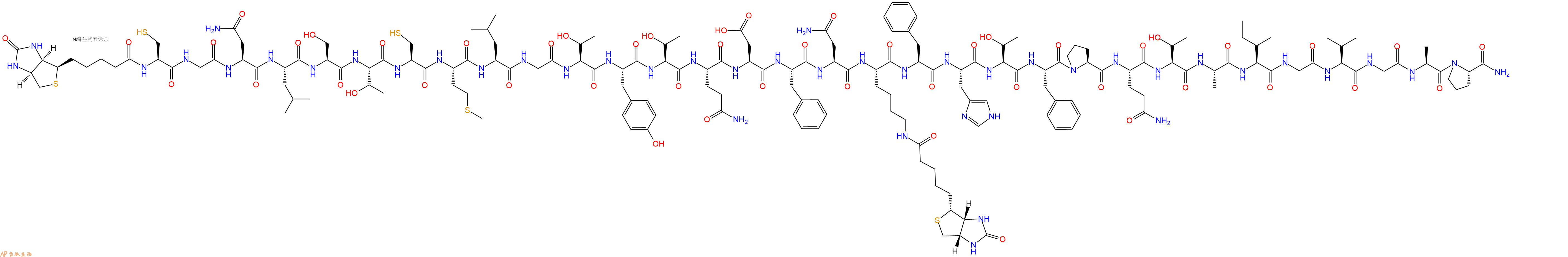 專肽生物產品生物素標記肽Biotin-Cys-Gly-Asn-Leu-Ser-Thr-Cys-Met-Leu-1872440-39-5