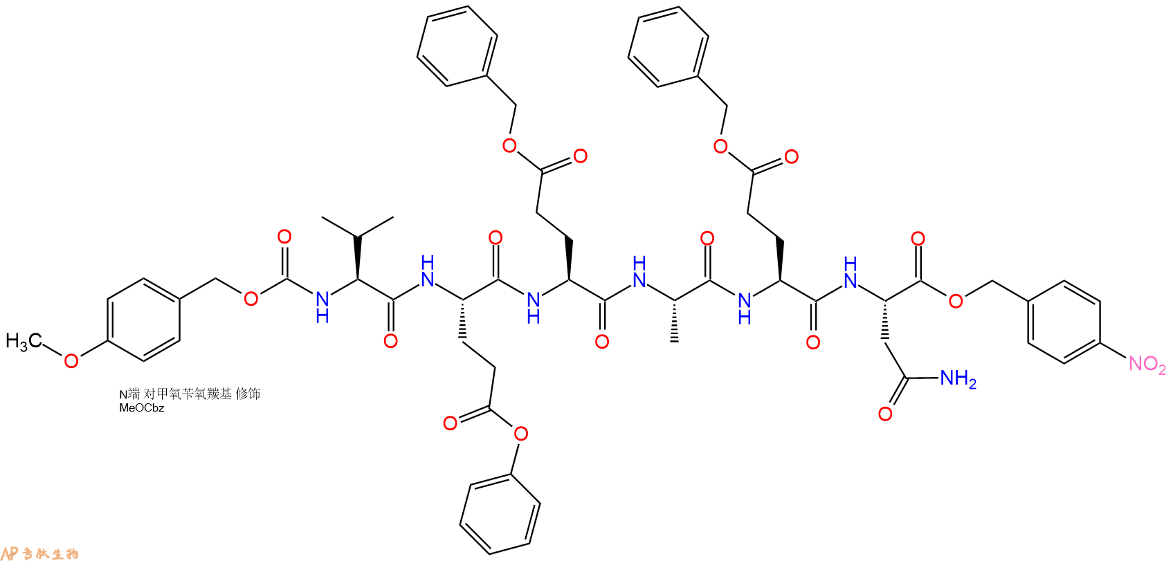 專肽生物產(chǎn)品六肽Z(OMe)-Val-Glu(OBzl)-Glu(OBzl)-A-Glu(OBzl)-N-pNB83550-51-0