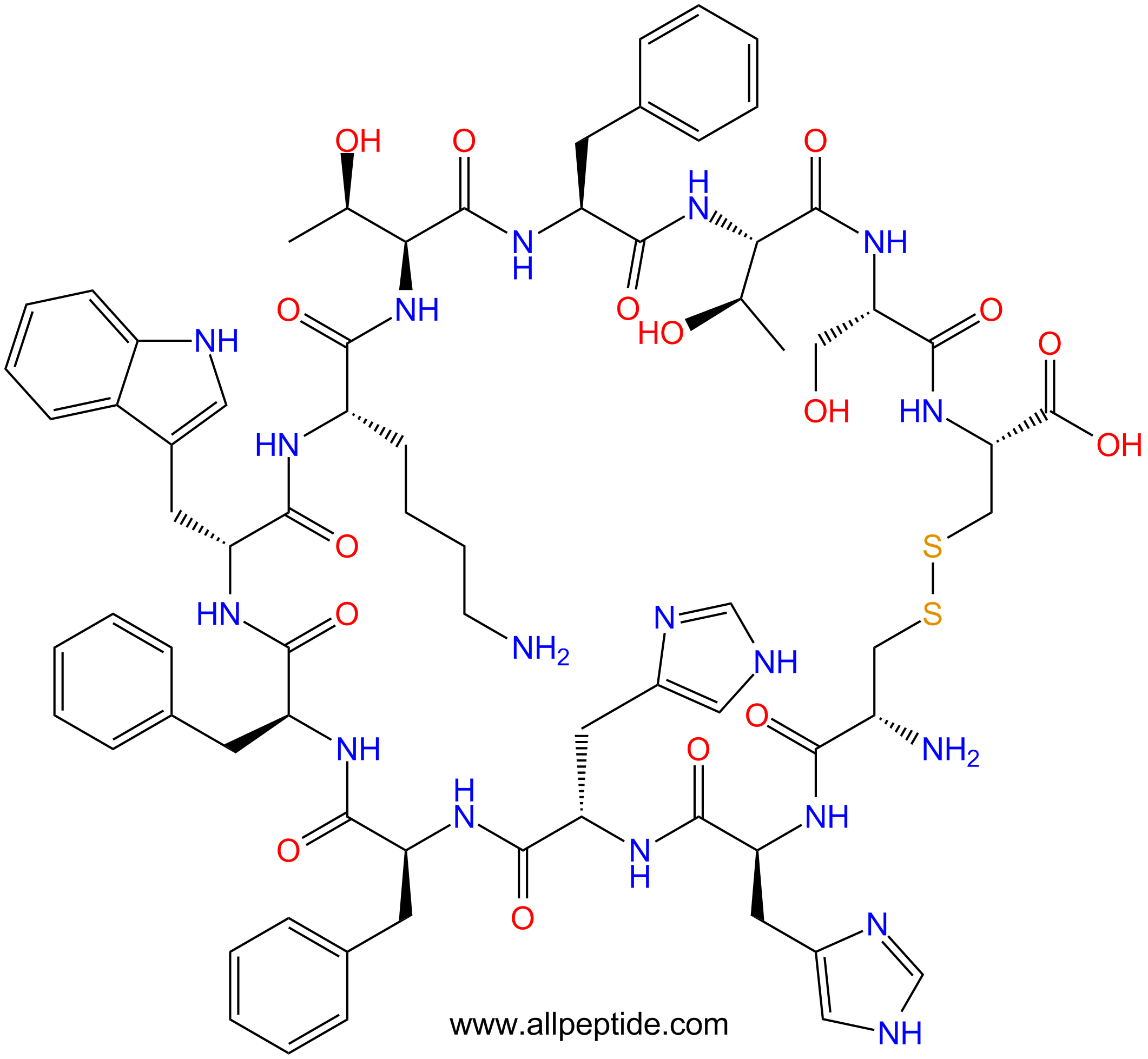 專肽生物產(chǎn)品生長激素抑制素[Des-Ala1, des-Gly2, His4, 5, DTrp8]-Somato68463-41-2