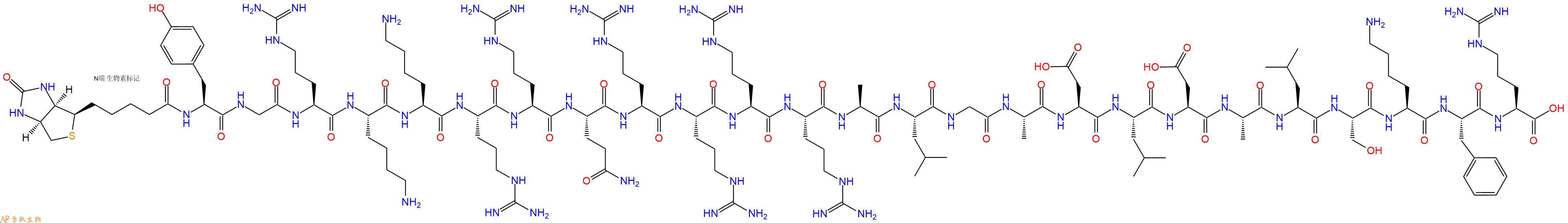 專肽生物產品生物素標記肽Biotin-YGRKKRRQRRRRALGADLDALSKFR