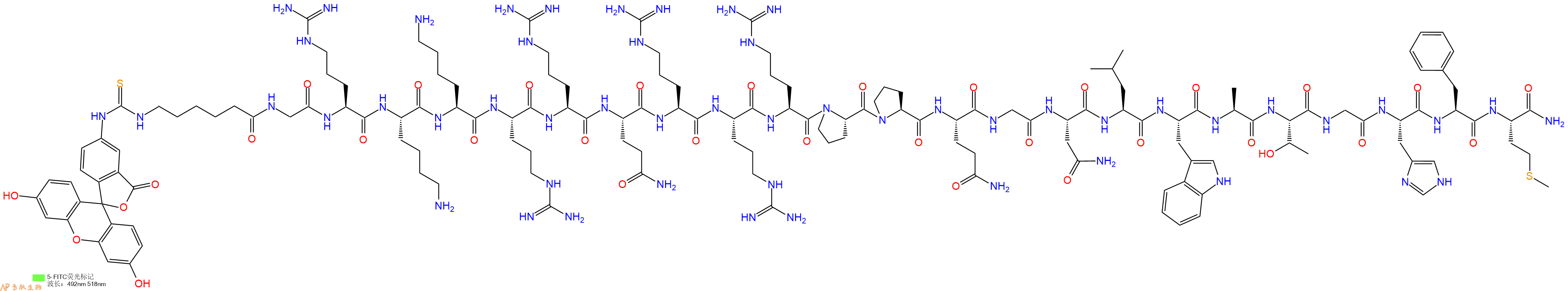 專肽生物產(chǎn)品熒光標(biāo)記的神經(jīng)肽FITC-TAT-Neuromedin B