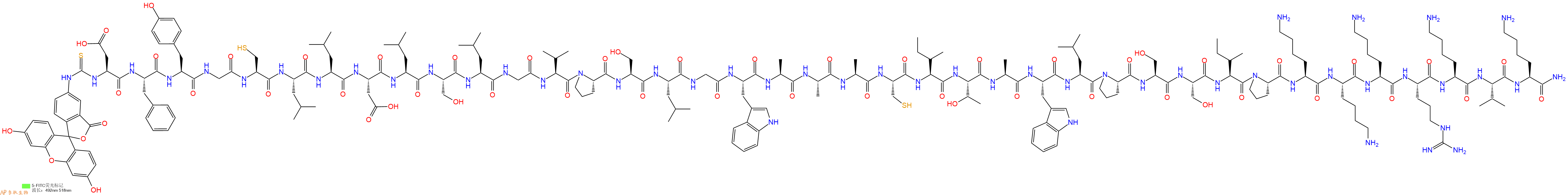 專肽生物產(chǎn)品FITC-Asp-Phe-Tyr-Gly-Cys-Leu-Leu-Asp-Leu-Ser-Leu-G