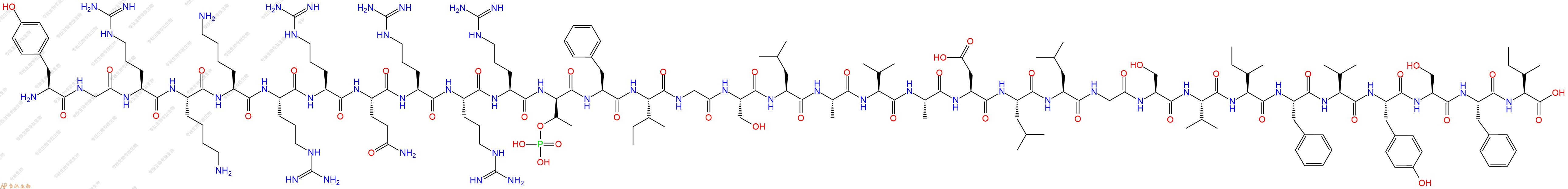 專(zhuān)肽生物產(chǎn)品Tyr-Gly-Arg-Lys-Lys-Arg-Arg-Gln-Arg-Arg-Arg-DT