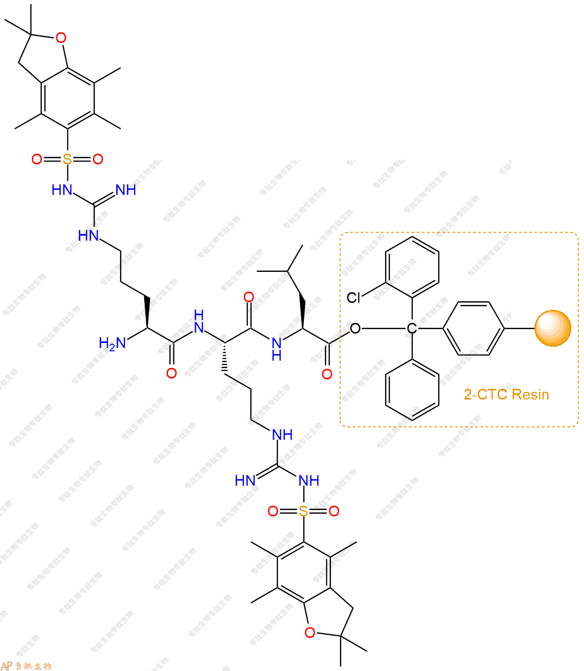 專肽生物產(chǎn)品樹脂三肽Arg(Pbf)-Arg(Pbf)-Leu-CTCResin