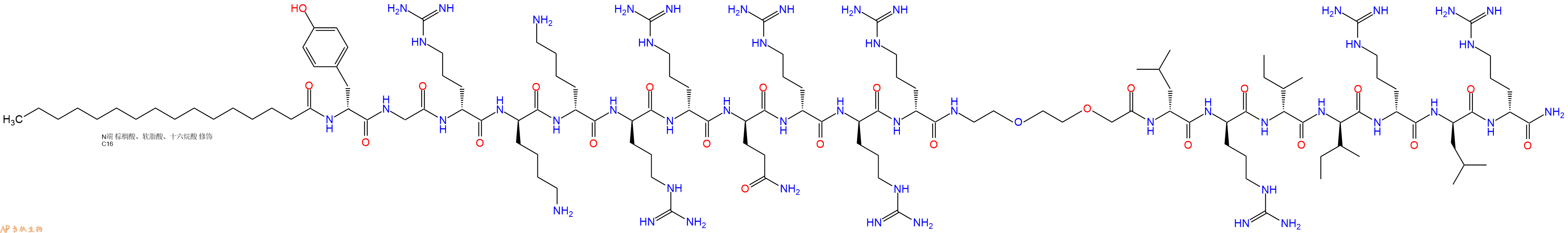 專肽生物產(chǎn)品Palmiticacid-DTyr-Gly-DArg-DLys-DLys-DArg-DArg-DGl