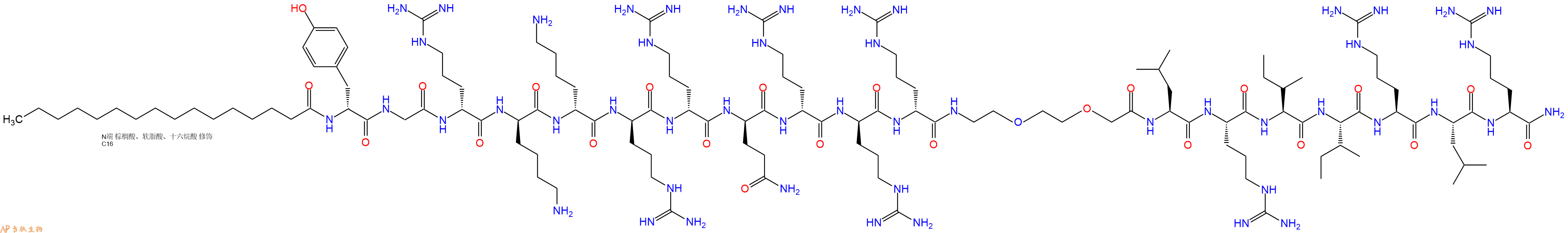 專肽生物產(chǎn)品Palmiticacid-DTyr-Gly-DArg-DLys-DLys-DArg-DArg-DGl