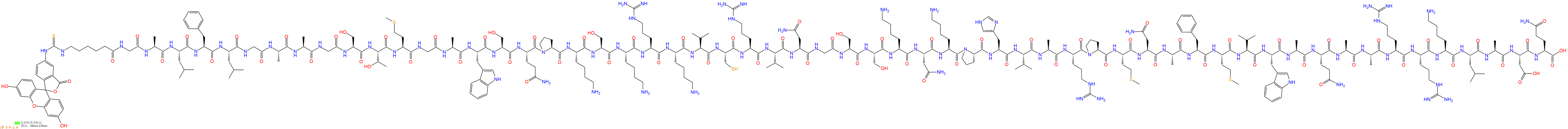 專肽生物產(chǎn)品5FITC-Ahx-Gly-Ala-Leu-Phe-Leu-Gly-Ala-Ala-Gly-Ser-