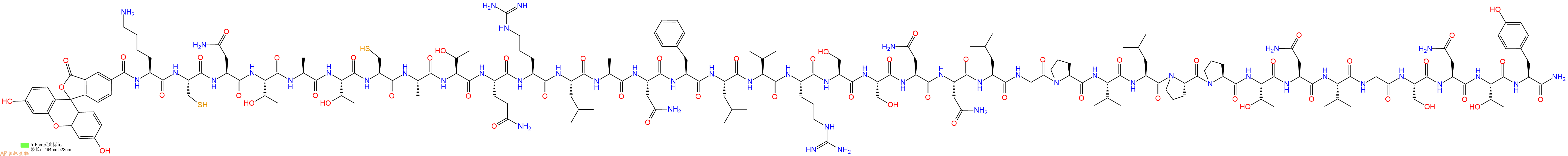 專肽生物產(chǎn)品5FAM-Lys-Cys-Asn-Thr-Ala-Thr-Cys-Ala-Thr-Gln-Arg-L