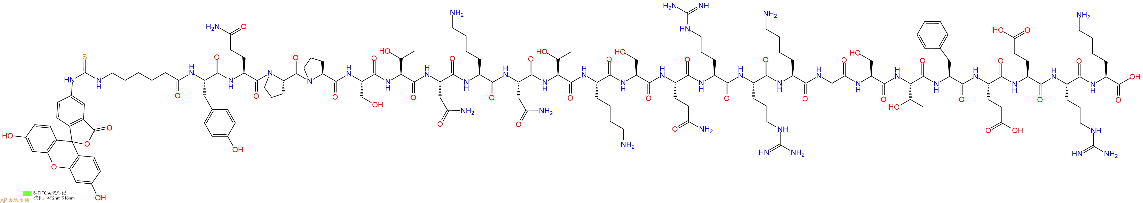 專肽生物產(chǎn)品5FITC-Ahx-Tyr-Gln-Pro-Pro-Ser-Thr-Asn-Lys-Asn-Thr-