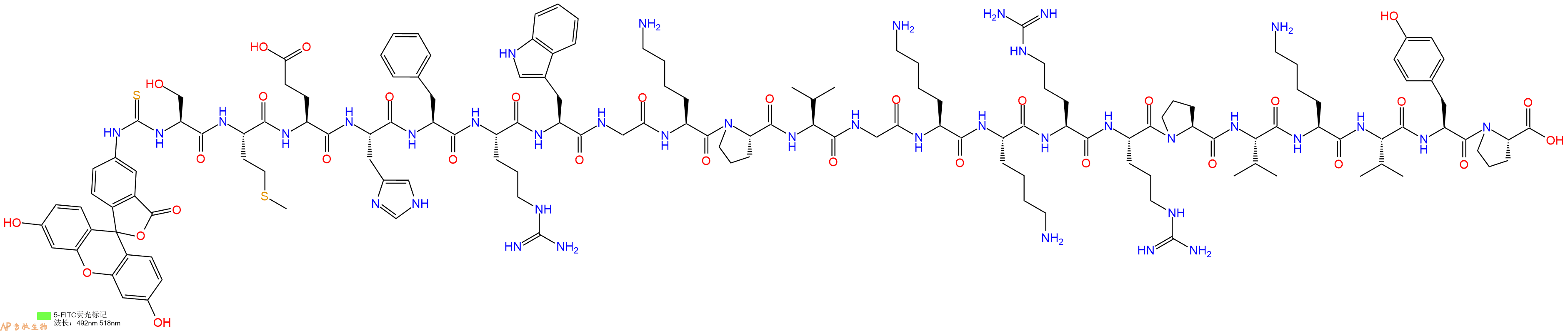 專肽生物產品5FITC-Ser-Met-Glu-His-Phe-Arg-Trp-Gly-Lys-Pro-Val-