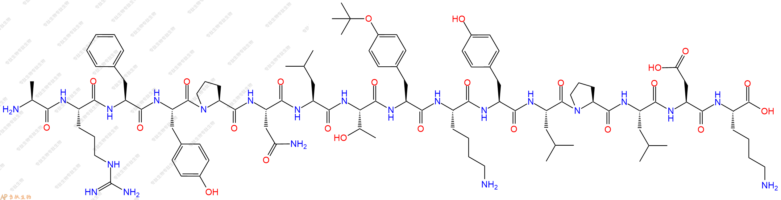 專肽生物產(chǎn)品H2N-Ala-Arg-Phe-Tyr-Pro-Asn-Leu-Thr-Tyr(tBu)-Lys-T