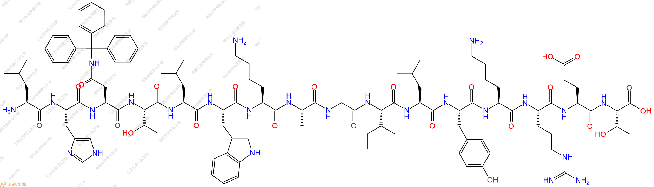 專肽生物產(chǎn)品H2N-Leu-His-Asn(Trt)-Thr-Leu-Trp-Lys-Ala-Gly-Ile-L