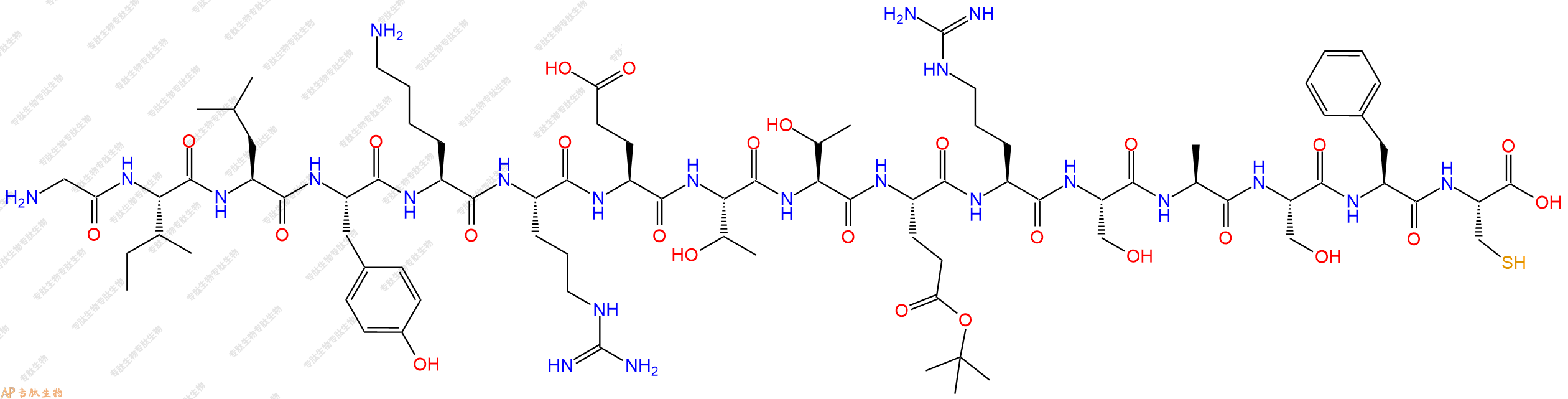 專肽生物產(chǎn)品H2N-Gly-Ile-Leu-Tyr-Lys-Arg-Glu-Thr-Thr-Glu(OtBu)-