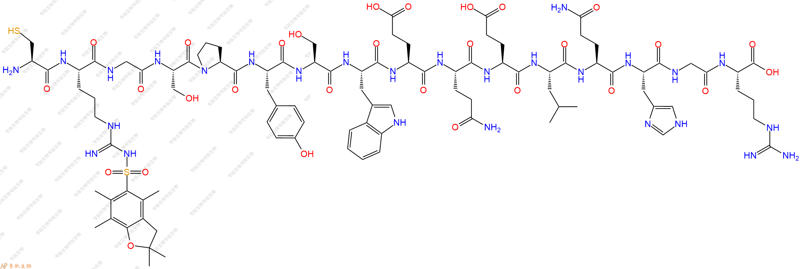 專肽生物產(chǎn)品H2N-Cys-Arg(Pbf)-Gly-Ser-Pro-Tyr-Ser-Trp-Glu-Gln-G