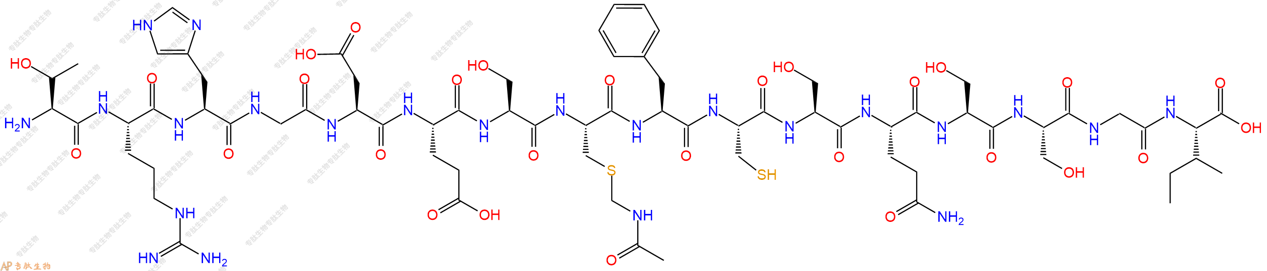 專肽生物產(chǎn)品H2N-Thr-Arg-His-Gly-Asp-Glu-Ser-Cys(Acm)-Phe-Cys-S