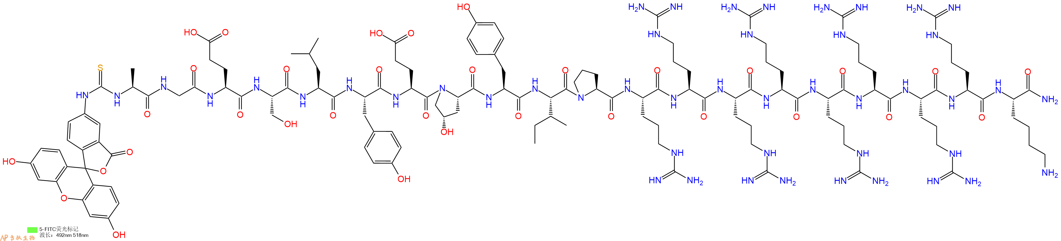 專肽生物產(chǎn)品5FITC-Ala-Gly-Glu-Ser-Leu-Tyr-Glu-Hyp-Tyr-Ile-Pro-