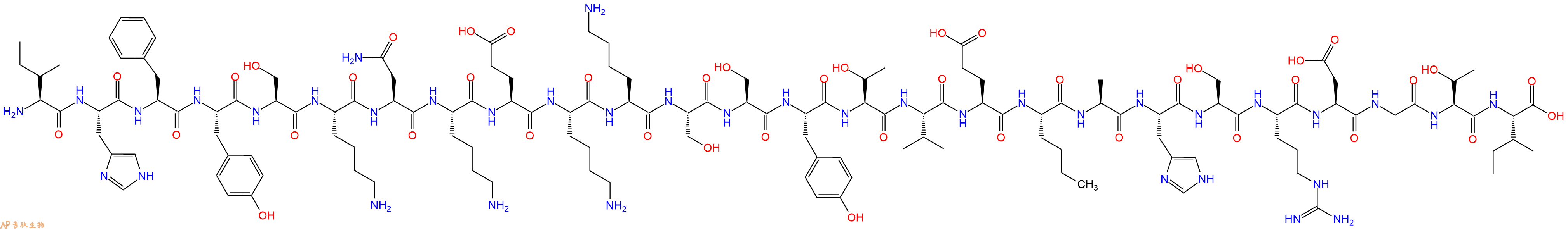 專肽生物產(chǎn)品H2N-Ile-His-Phe-Tyr-Ser-Lys-Asn-Lys-Glu-Lys-Lys-Se