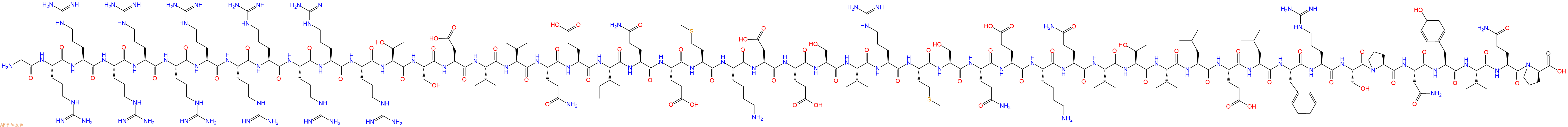 專肽生物產(chǎn)品H2N-Gly-Arg-Arg-Arg-Arg-Arg-Arg-Arg-Arg-Arg-Arg-Arg-Thr-Ser-Asp-Val-Val-Gln-Glu-Ile-Gln-Glu-Met-Lys-Asp-Glu-Ser-Val-Arg-Met-Ser-Gln-Glu-Lys-Gln-Val-Thr-Val-Leu-Glu-Leu-Phe-Arg-Ser-Pro-Asn-Tyr-Val-Gln-DPro-COOH