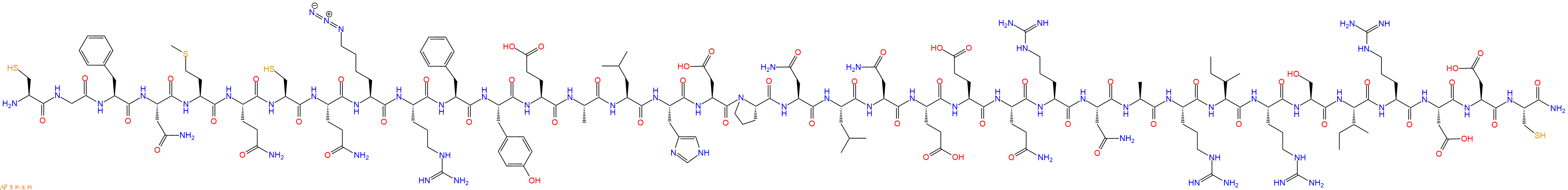 專肽生物產(chǎn)品H2N-Cys-Gly-Phe-Asn-Met-Gln-Cys-Gln-Lys(N3)-Arg-Phe-Tyr-Glu-Ala-Leu-His-Asp-Pro-Asn-Leu-Asn-Glu-Glu-Gln-Arg-Asn-Ala-Arg-Ile-Arg-Ser-Ile-Arg-Asp-Asp-Cys-NH2