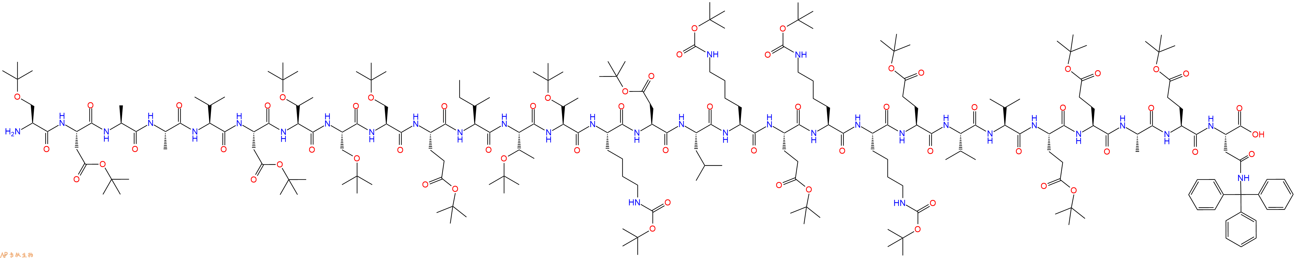 專肽生物產(chǎn)品H2N-Ser(tBu)-Asp(OtBu)-Ala-Ala-Val-Asp(OtBu)-Thr(tBu)-Ser(tBu)-Ser(tBu)-Glu(OtBu)-Ile-Thr(tBu)-Thr(tBu)-Lys(Boc)-Asp(OtBu)-Leu-Lys(Boc)-Glu(OtBu)-Lys(Boc)-Lys(Boc)-Glu(OtBu)-Val-Val-Glu(OtBu)-Glu(OtBu)-Ala-Glu(OtBu)-Asn(Trt)-COOH