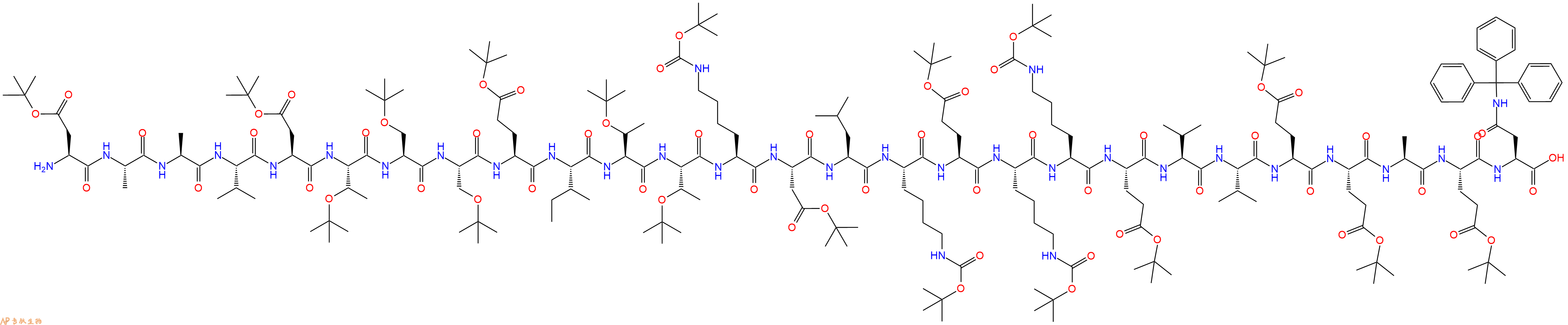 專肽生物產(chǎn)品H2N-Asp(OtBu)-Ala-Ala-Val-Asp(OtBu)-Thr(tBu)-Ser(tBu)-Ser(tBu)-Glu(OtBu)-Ile-Thr(tBu)-Thr(tBu)-Lys(Boc)-Asp(OtBu)-Leu-Lys(Boc)-Glu(OtBu)-Lys(Boc)-Lys(Boc)-Glu(OtBu)-Val-Val-Glu(OtBu)-Glu(OtBu)-Ala-Glu(OtBu)-Asn(Trt)-COOH