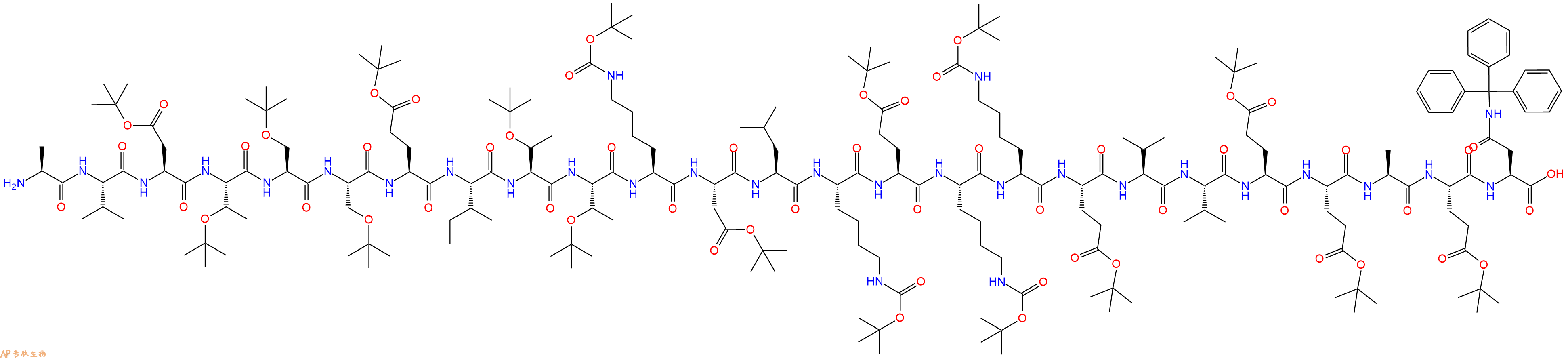 專(zhuān)肽生物產(chǎn)品H2N-Ala-Val-Asp(OtBu)-Thr(tBu)-Ser(tBu)-Ser(tBu)-Glu(OtBu)-Ile-Thr(tBu)-Thr(tBu)-Lys(Boc)-Asp(OtBu)-Leu-Lys(Boc)-Glu(OtBu)-Lys(Boc)-Lys(Boc)-Glu(OtBu)-Val-Val-Glu(OtBu)-Glu(OtBu)-Ala-Glu(OtBu)-Asn(Trt)-COOH