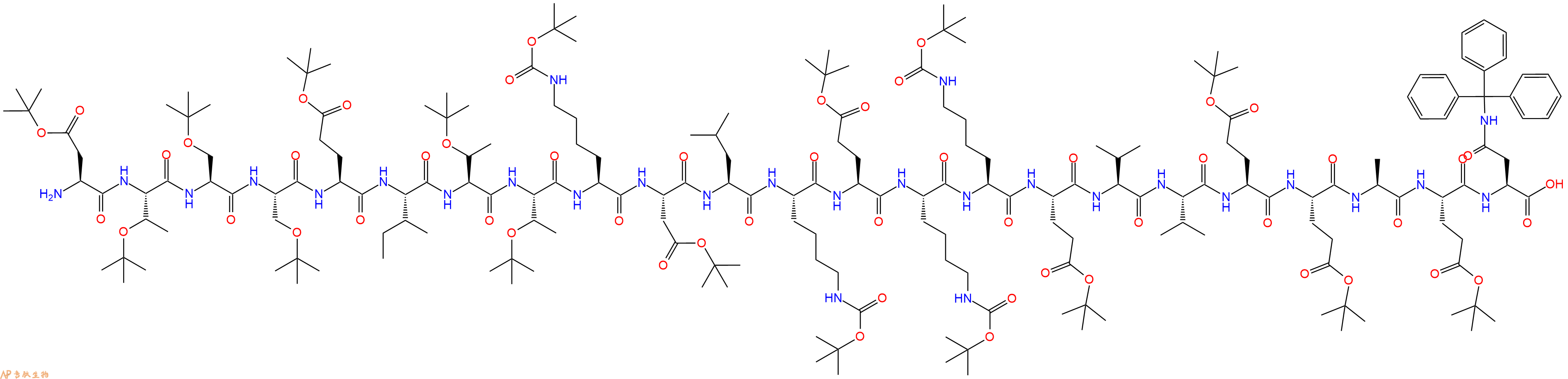 專肽生物產(chǎn)品H2N-Asp(OtBu)-Thr(tBu)-Ser(tBu)-Ser(tBu)-Glu(OtBu)-Ile-Thr(tBu)-Thr(tBu)-Lys(Boc)-Asp(OtBu)-Leu-Lys(Boc)-Glu(OtBu)-Lys(Boc)-Lys(Boc)-Glu(OtBu)-Val-Val-Glu(OtBu)-Glu(OtBu)-Ala-Glu(OtBu)-Asn(Trt)-COOH