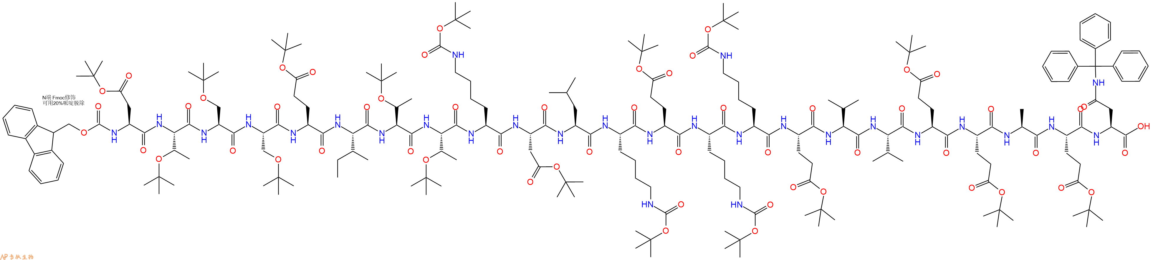 專肽生物產(chǎn)品Fmoc-Asp(OtBu)-Thr(tBu)-Ser(tBu)-Ser(tBu)-Glu(OtBu)-Ile-Thr(tBu)-Thr(tBu)-Lys(Boc)-Asp(OtBu)-Leu-Lys(Boc)-Glu(OtBu)-Lys(Boc)-Lys(Boc)-Glu(OtBu)-Val-Val-Glu(OtBu)-Glu(OtBu)-Ala-Glu(OtBu)-Asn(Trt)-COOH