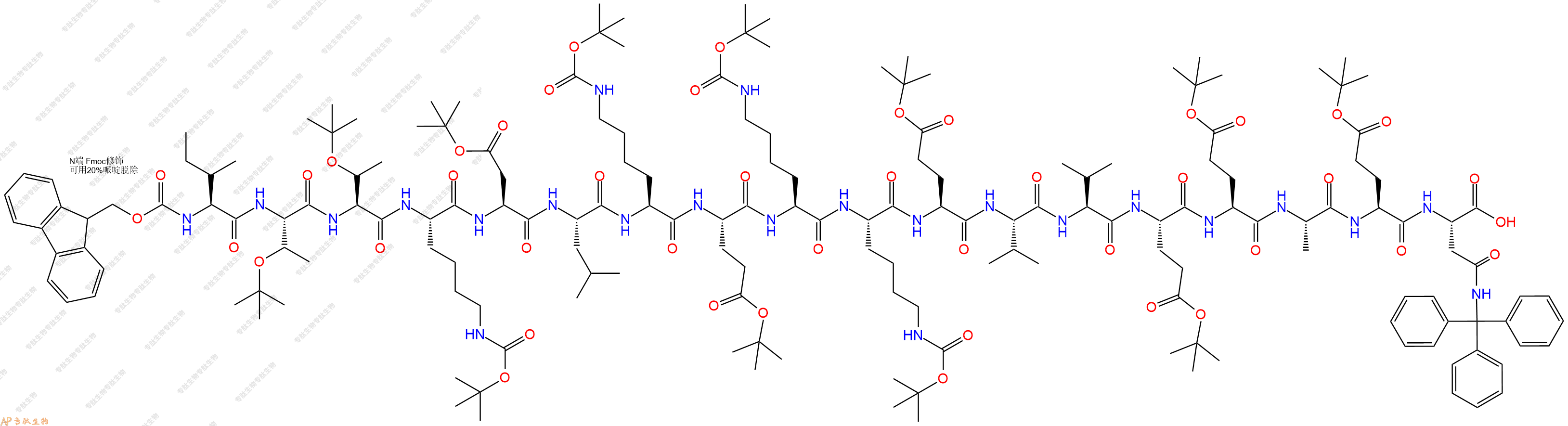 專(zhuān)肽生物產(chǎn)品Fmoc-Ile-Thr(tBu)-Thr(tBu)-Lys(Boc)-Asp(OtBu)-Leu-Lys(Boc)-Glu(OtBu)-Lys(Boc)-Lys(Boc)-Glu(OtBu)-Val-Val-Glu(OtBu)-Glu(OtBu)-Ala-Glu(OtBu)-Asn(Trt)-COOH