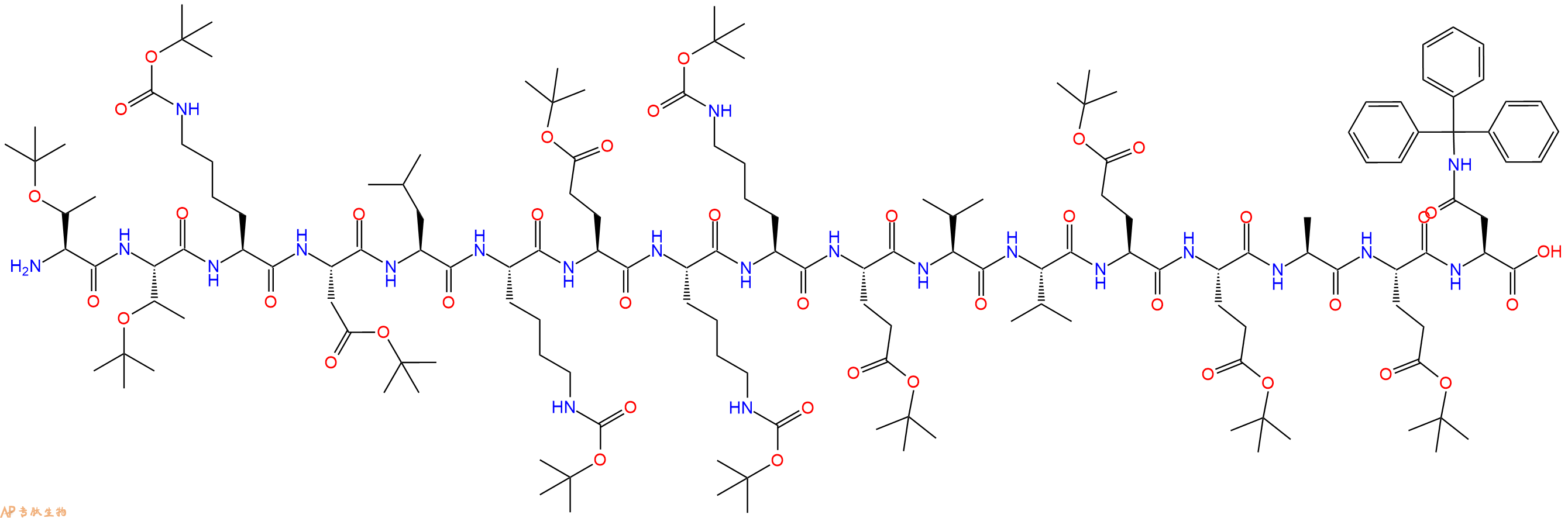 專(zhuān)肽生物產(chǎn)品H2N-Thr(tBu)-Thr(tBu)-Lys(Boc)-Asp(OtBu)-Leu-Lys(Boc)-Glu(OtBu)-Lys(Boc)-Lys(Boc)-Glu(OtBu)-Val-Val-Glu(OtBu)-Glu(OtBu)-Ala-Glu(OtBu)-Asn(Trt)-COOH