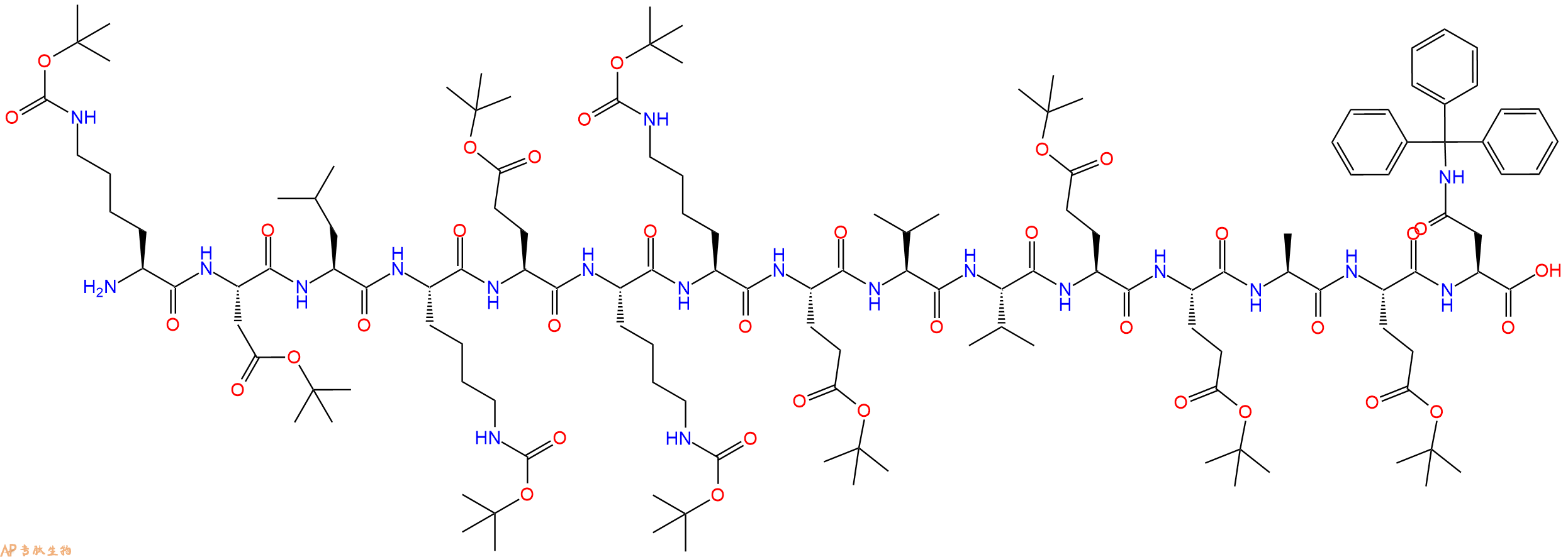 專肽生物產(chǎn)品H2N-Lys(Boc)-Asp(OtBu)-Leu-Lys(Boc)-Glu(OtBu)-Lys(Boc)-Lys(Boc)-Glu(OtBu)-Val-Val-Glu(OtBu)-Glu(OtBu)-Ala-Glu(OtBu)-Asn(Trt)-COOH