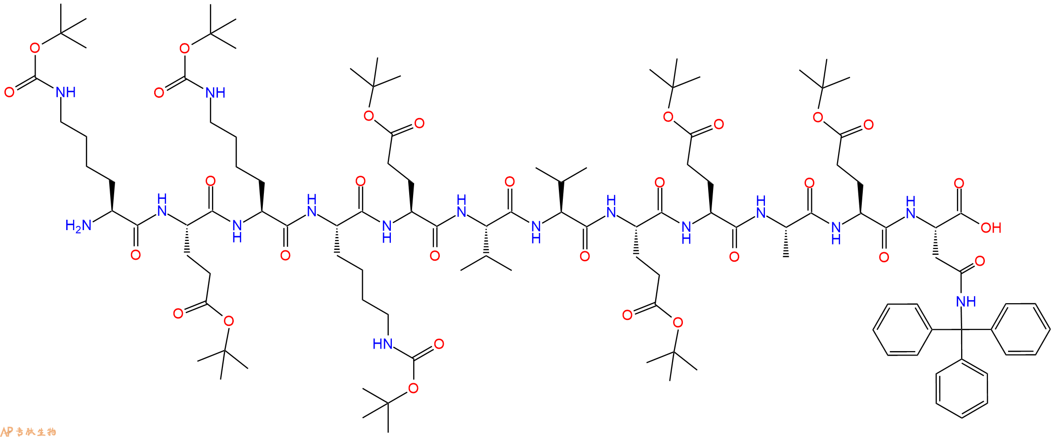 專肽生物產(chǎn)品H2N-Lys(Boc)-Glu(OtBu)-Lys(Boc)-Lys(Boc)-Glu(OtBu)-Val-Val-Glu(OtBu)-Glu(OtBu)-Ala-Glu(OtBu)-Asn(Trt)-COOH