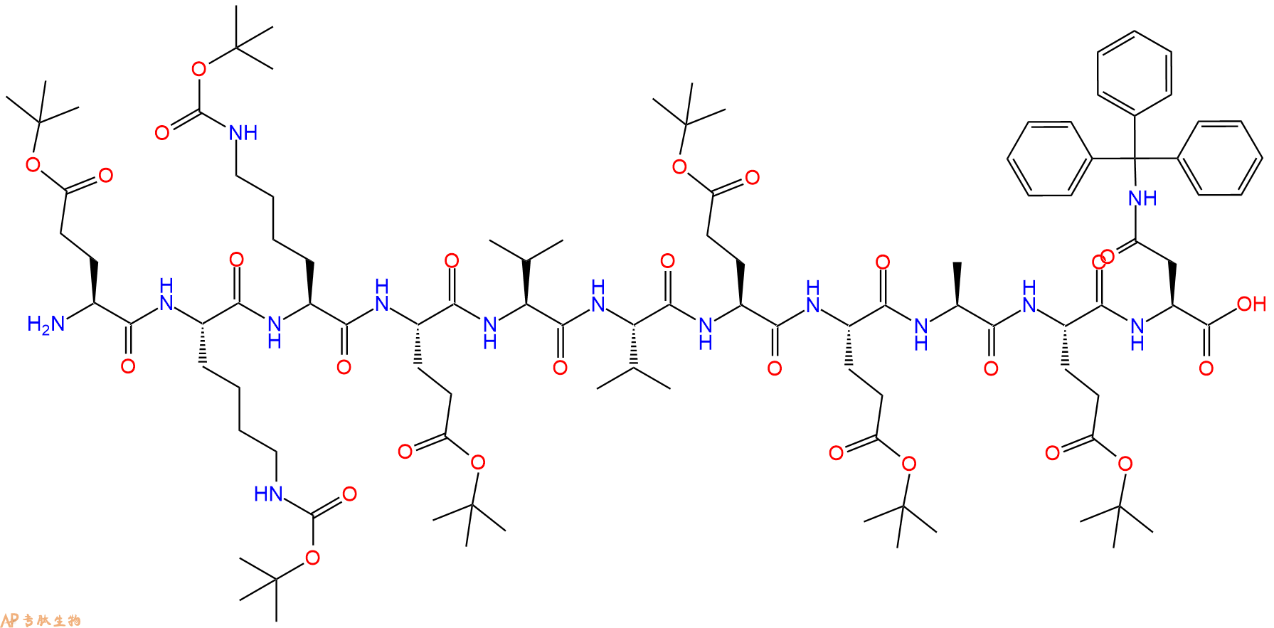 專肽生物產(chǎn)品H2N-Glu(OtBu)-Lys(Boc)-Lys(Boc)-Glu(OtBu)-Val-Val-Glu(OtBu)-Glu(OtBu)-Ala-Glu(OtBu)-Asn(Trt)-COOH