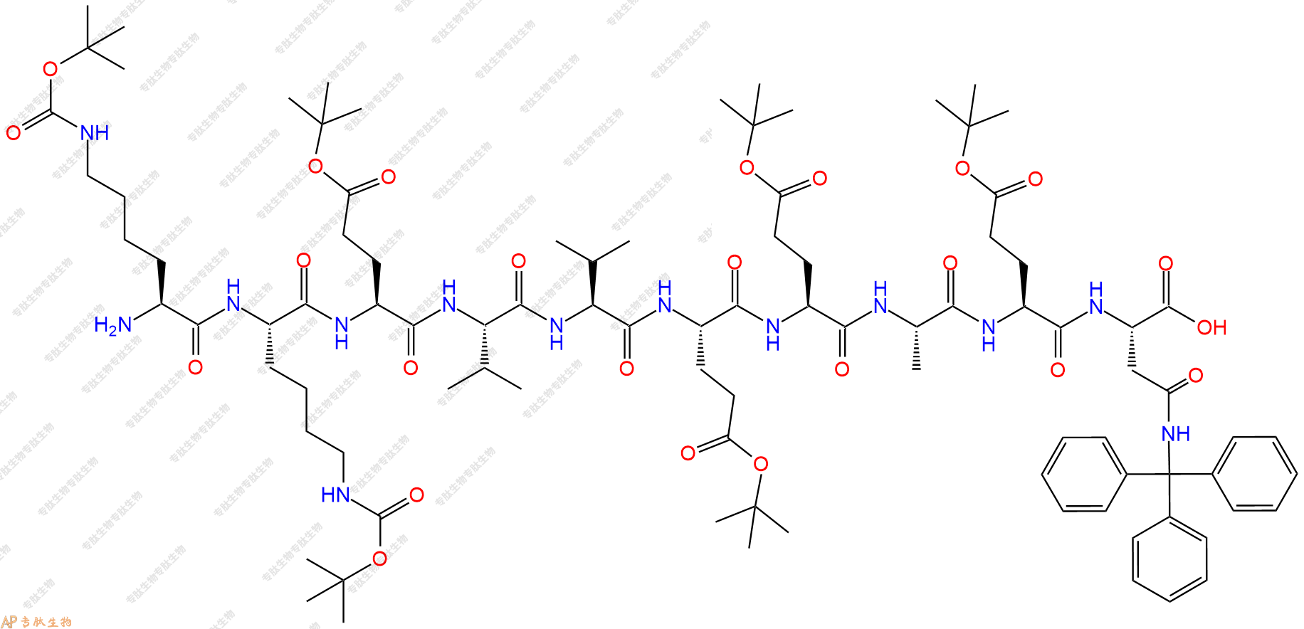 專肽生物產(chǎn)品H2N-Lys(Boc)-Lys(Boc)-Glu(OtBu)-Val-Val-Glu(OtBu)-Glu(OtBu)-Ala-Glu(OtBu)-Asn(Trt)-COOH