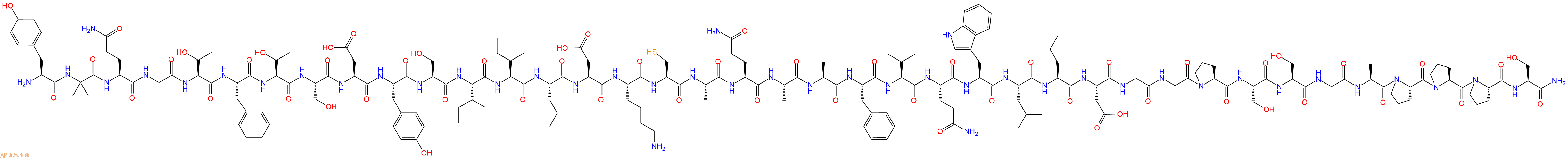 專肽生物產(chǎn)品H2N-Tyr-Aib-Gln-Gly-Thr-Phe-Thr-Ser-Asp-Tyr-Ser-Ile-Ile-Leu-Asp-Lys-Cys-Ala-Gln-Ala-Ala-Phe-Val-Gln-Trp-Leu-Leu-Asp-Gly-Gly-Pro-Ser-Ser-Gly-Ala-Pro-Pro-Pro-Ser-NH2