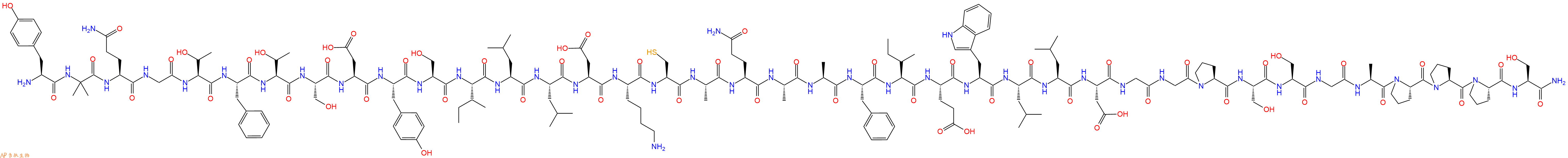 專肽生物產(chǎn)品H2N-Tyr-Aib-Gln-Gly-Thr-Phe-Thr-Ser-Asp-Tyr-Ser-Ile-Leu-Leu-Asp-Lys-Cys-Ala-Gln-Ala-Ala-Phe-Ile-Glu-Trp-Leu-Leu-Asp-Gly-Gly-Pro-Ser-Ser-Gly-Ala-Pro-Pro-Pro-Ser-NH2