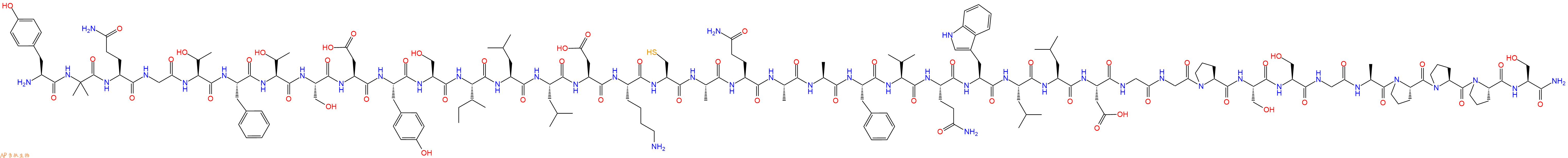 專肽生物產(chǎn)品H2N-Tyr-Aib-Gln-Gly-Thr-Phe-Thr-Ser-Asp-Tyr-Ser-Ile-Leu-Leu-Asp-Lys-Cys-Ala-Gln-Ala-Ala-Phe-Val-Gln-Trp-Leu-Leu-Asp-Gly-Gly-Pro-Ser-Ser-Gly-Ala-Pro-Pro-Pro-Ser-NH2