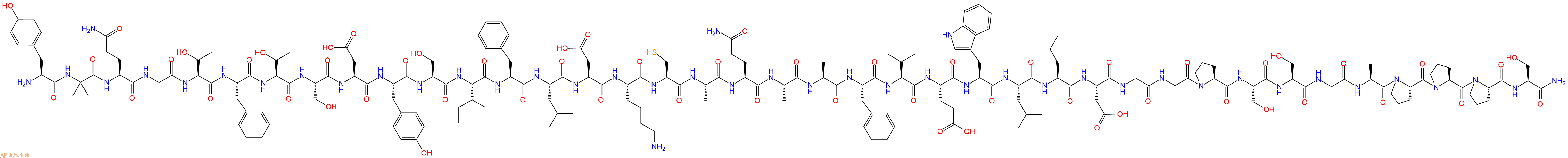 專肽生物產(chǎn)品H2N-Tyr-Aib-Gln-Gly-Thr-Phe-Thr-Ser-Asp-Tyr-Ser-Ile-Phe-Leu-Asp-Lys-Cys-Ala-Gln-Ala-Ala-Phe-Ile-Glu-Trp-Leu-Leu-Asp-Gly-Gly-Pro-Ser-Ser-Gly-Ala-Pro-Pro-Pro-Ser-NH2