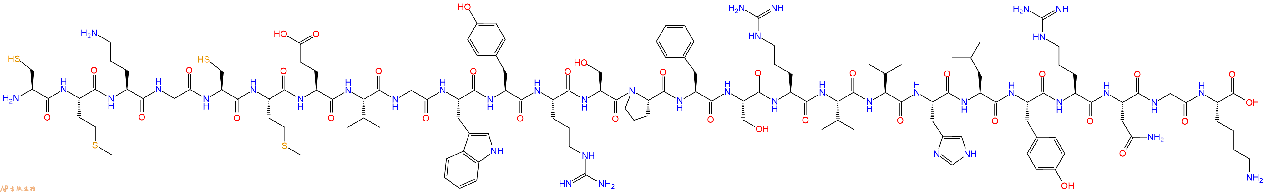 專肽生物產(chǎn)品H2N-Cys-Met-Orn-Gly-Cys-Met-Glu-Val-Gly-Trp-Tyr-Arg-Ser-Pro-Phe-Ser-Arg-Val-Val-His-Leu-Tyr-Arg-Asn-Gly-Lys-COOH