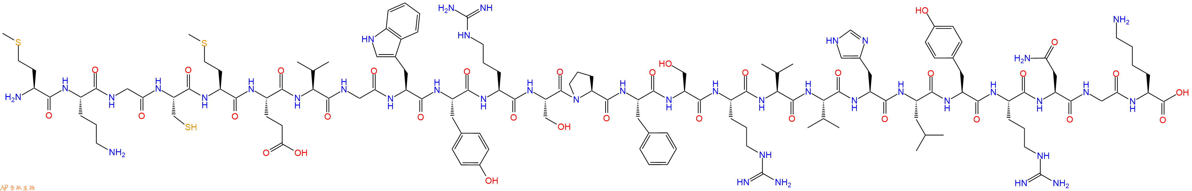 專肽生物產(chǎn)品H2N-Met-Orn-Gly-Cys-Met-Glu-Val-Gly-Trp-Tyr-Arg-Ser-Pro-Phe-Ser-Arg-Val-Val-His-Leu-Tyr-Arg-Asn-Gly-Lys-COOH